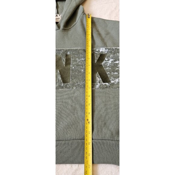 Victoria Secret Fleece Lined Cropped Pullover Sweatshirt Womens M Green Hooded - Picture 14 of 15